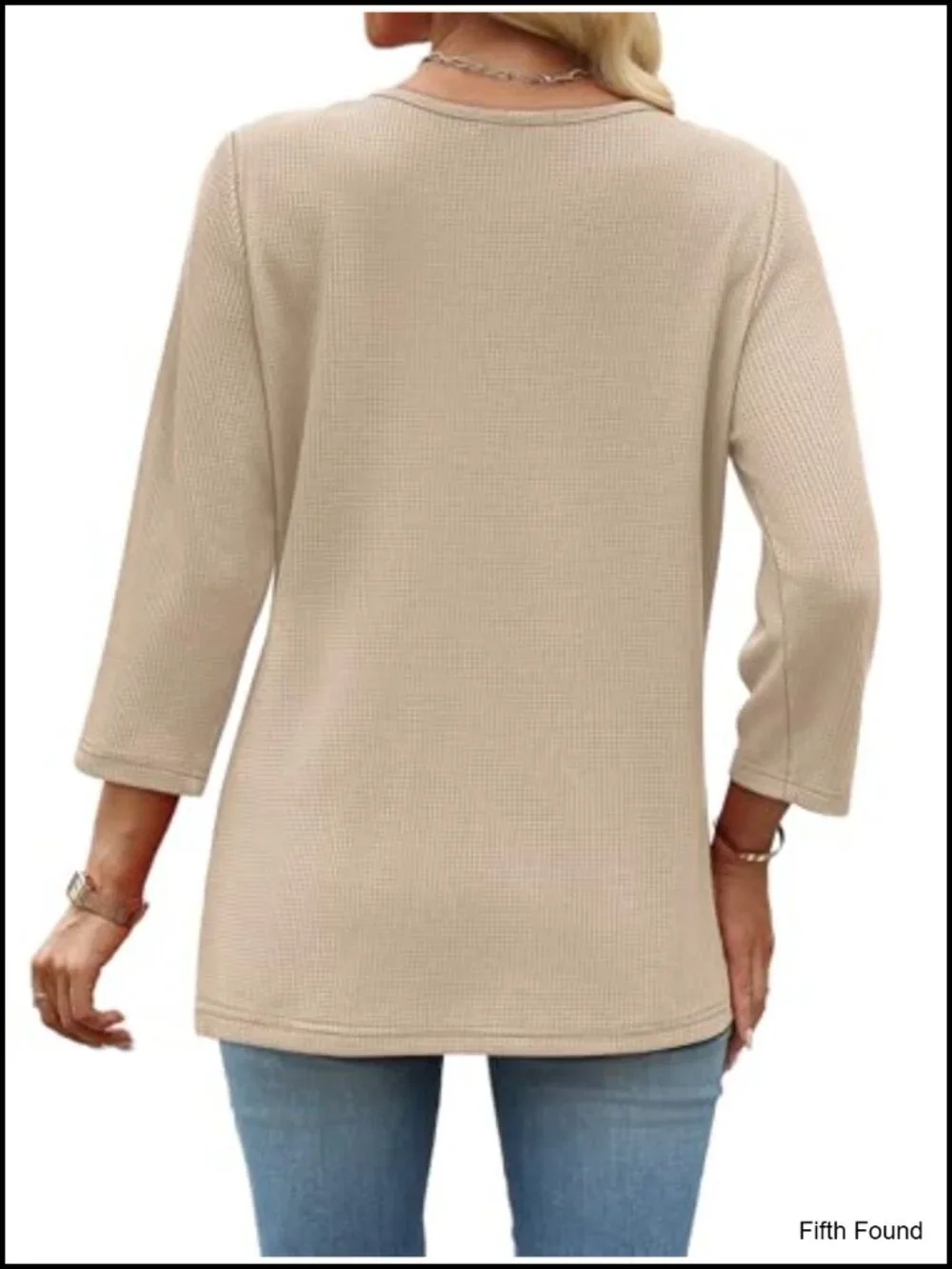 3/4 Length Sleeve Blouse Dressy Casual Lace Waffle Knit Top